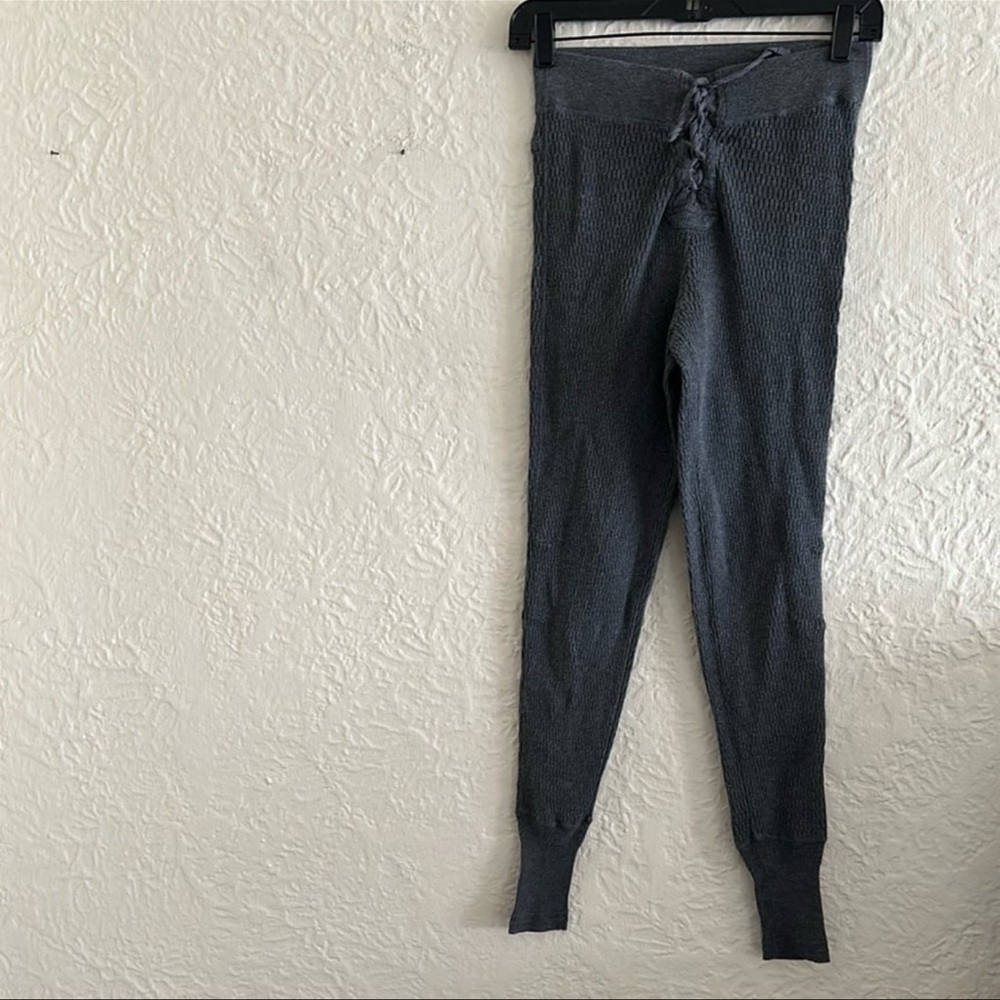 James Perse Gray Honeycomb Knit Lace Up Front Slim Joggers Lounge Leggings XS 0